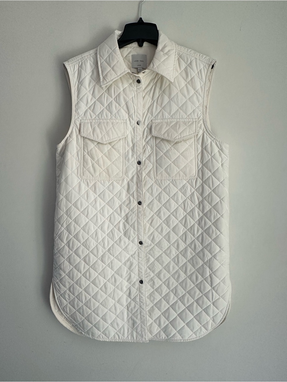 Love Tree Quilted Sleeveless Shirt Vest in White